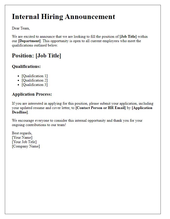 Letter template of internal hiring announcement