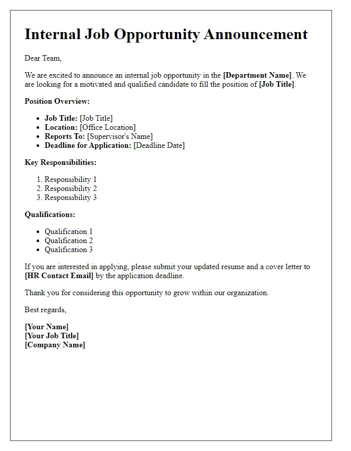 Letter template of internal job opportunity announcement