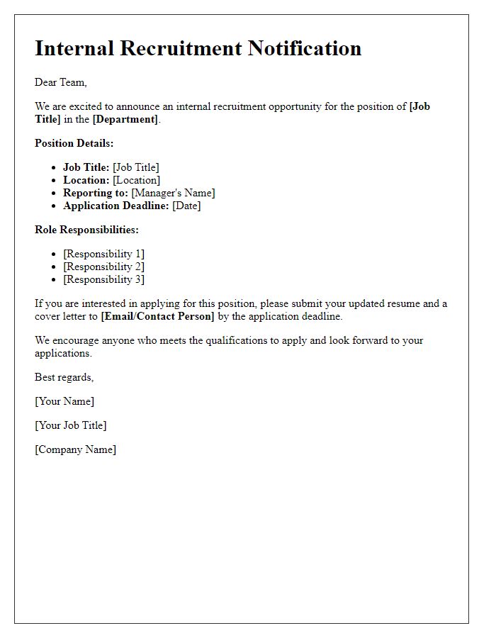 Letter template of internal recruitment notification