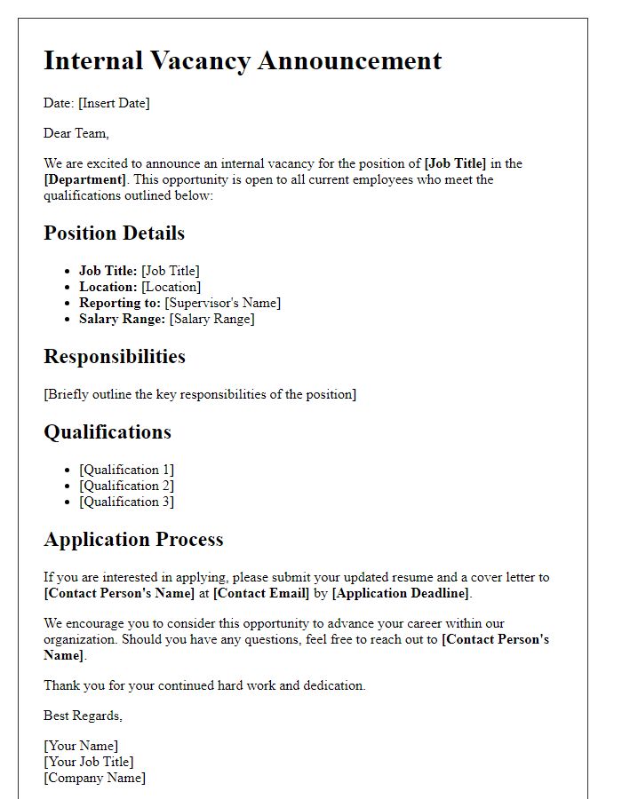 Letter template of internal vacancy announcement