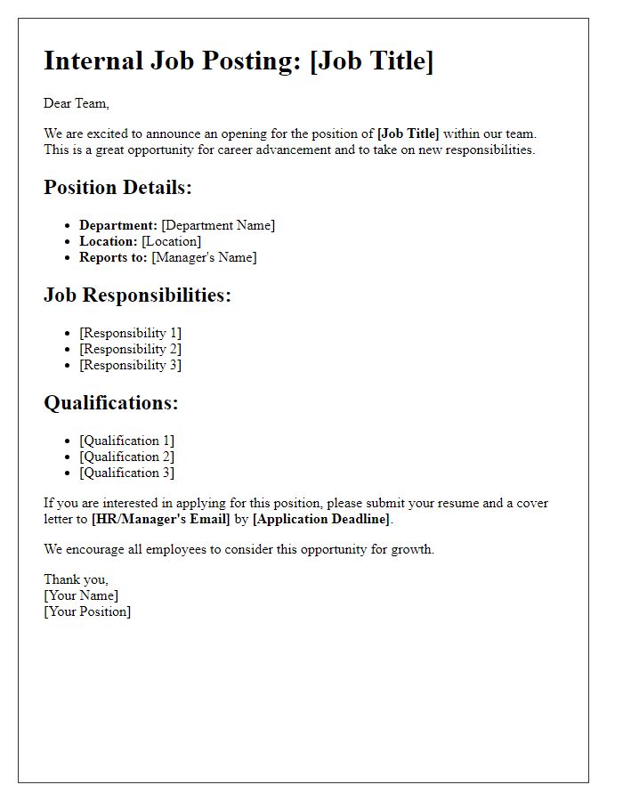 Letter template of job posting for current employees