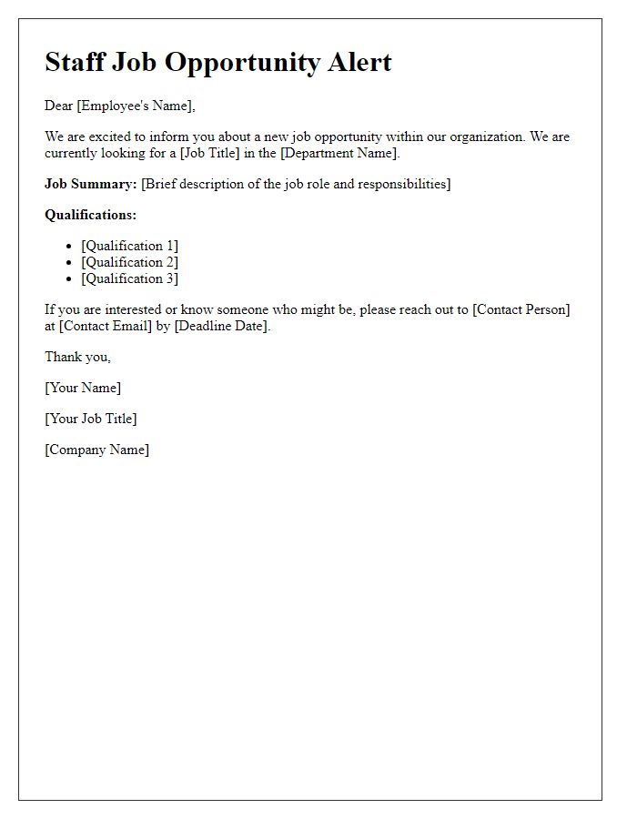 Letter template of staff job opportunity alert