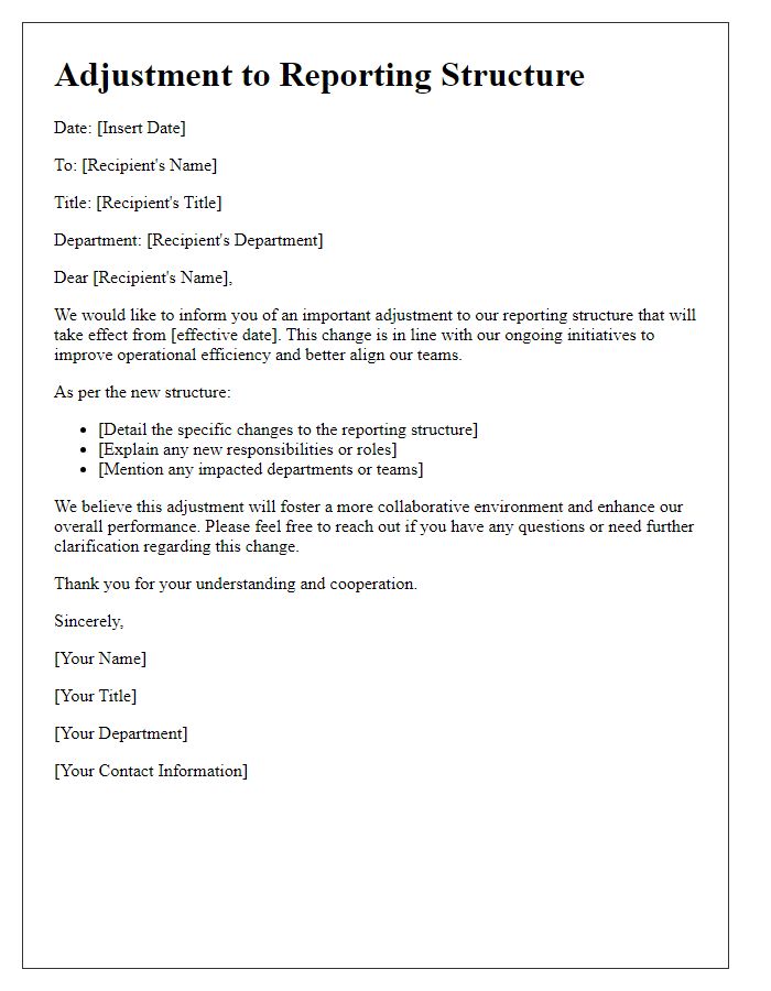 Letter template of adjustments to reporting structure