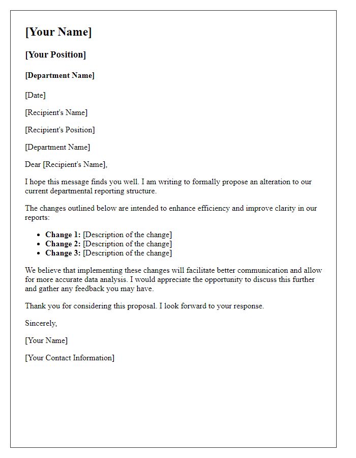 Letter template of alteration to departmental reporting