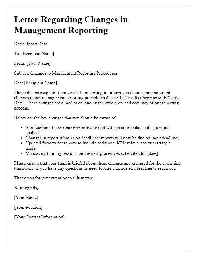 Letter template of changed management reporting