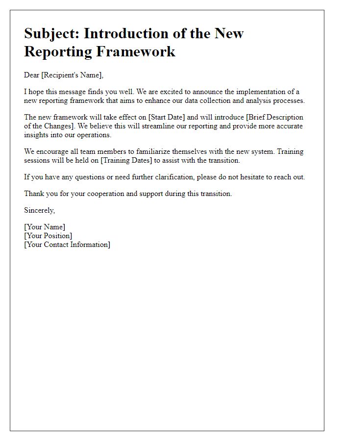 Letter template of new reporting framework