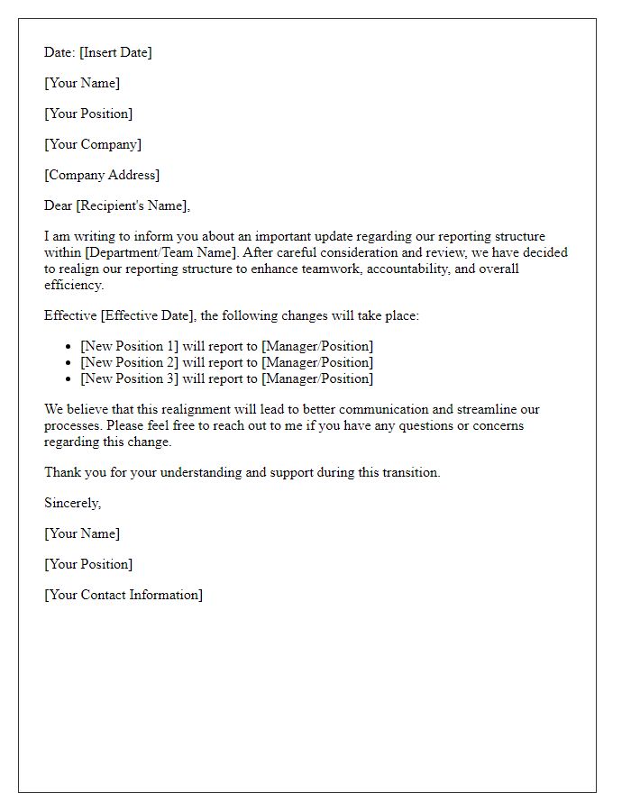 Letter template of reporting structure realignment