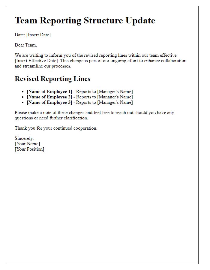 Letter template of revised team reporting lines