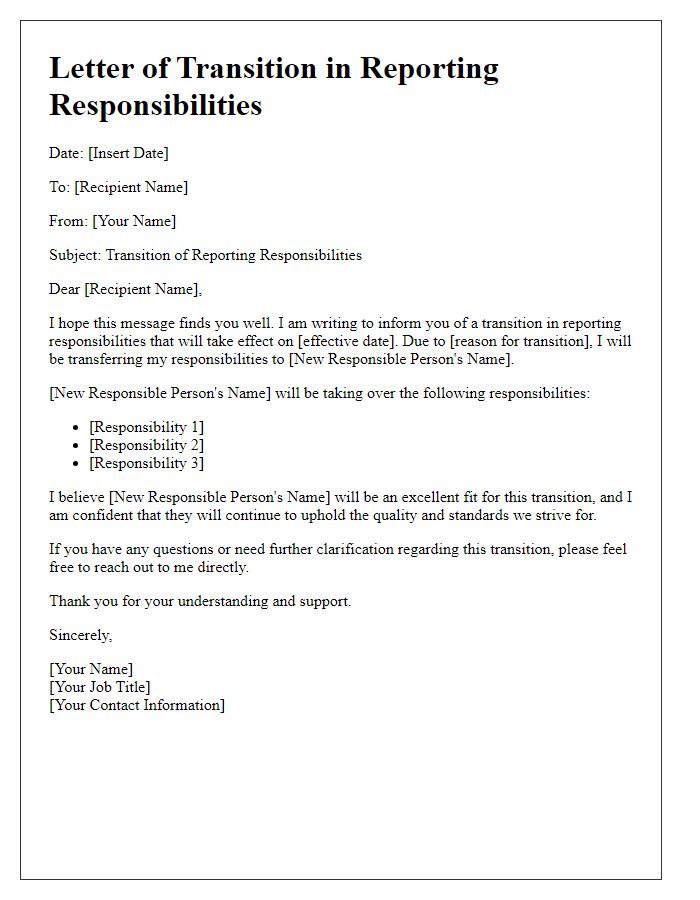 Letter template of transition in reporting responsibilities