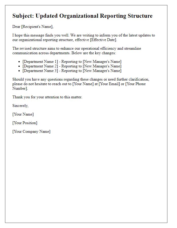 Letter template of updated organizational reporting