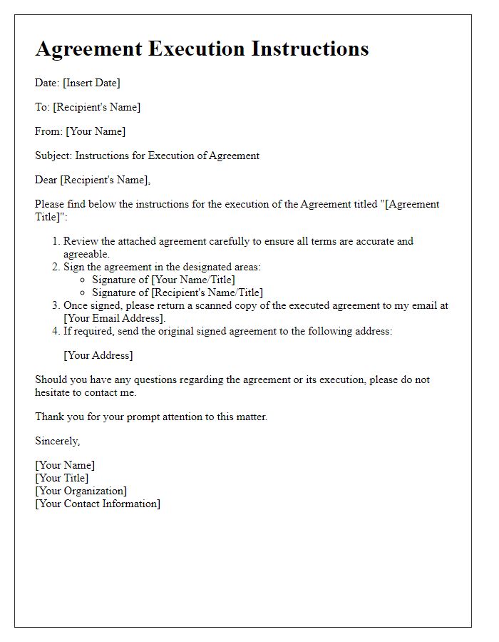 Letter template of Agreement Execution Instructions