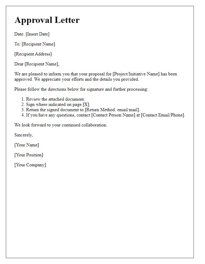 Letter template of Approval and Signature Directions