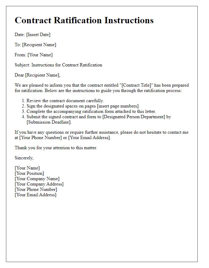 Letter template of Contract Ratification Instructions