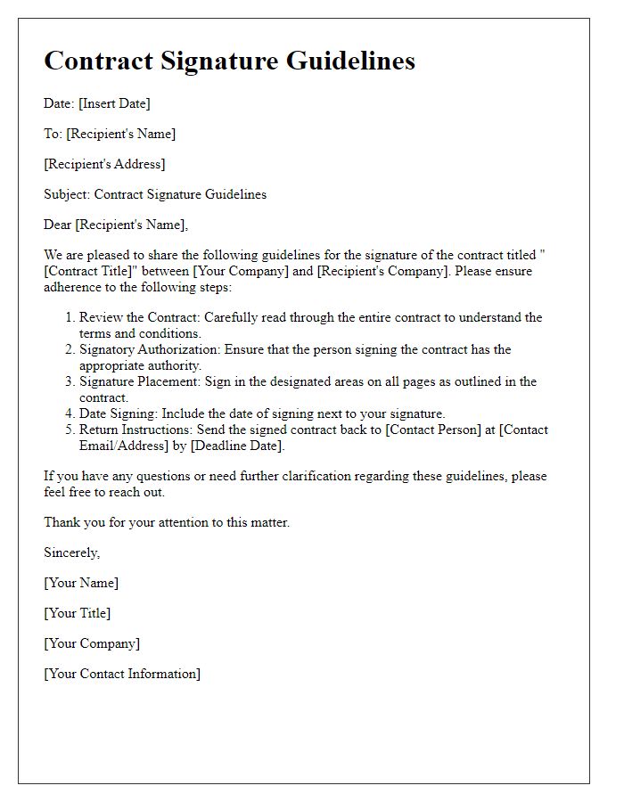 Letter template of Contract Signature Guidelines