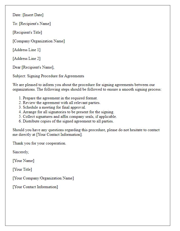 Letter template of Signing Procedure for Agreements