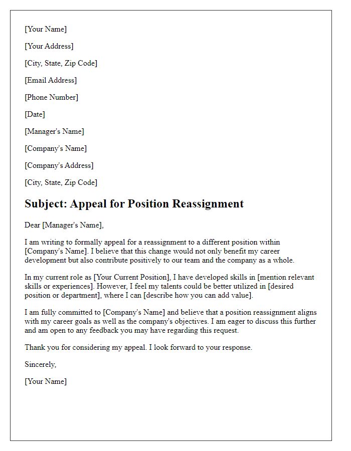 Letter template of appeal for position reassignment