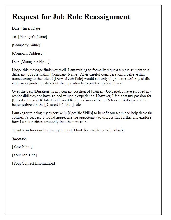 Letter template of request for job role reassignment