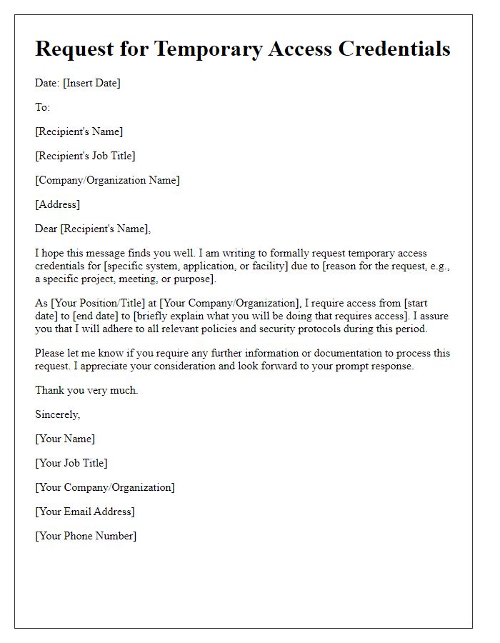 Letter template of request for temporary access credentials