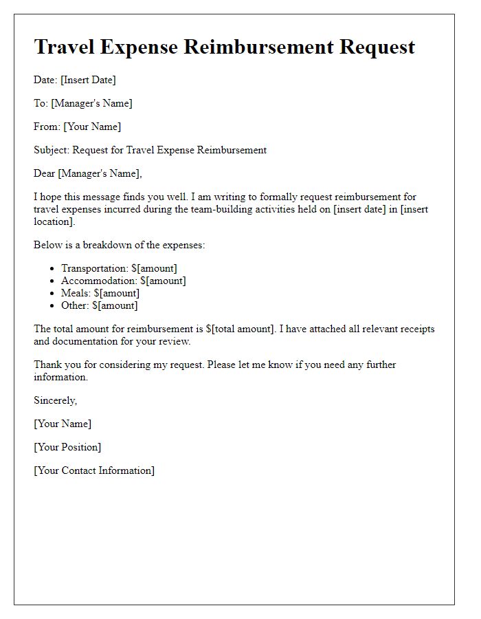 Letter template of travel expense reimbursement for team-building activities