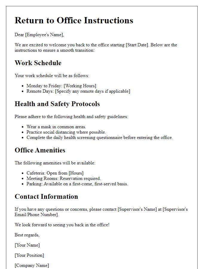 Letter template of Employee Return to Office Instructions