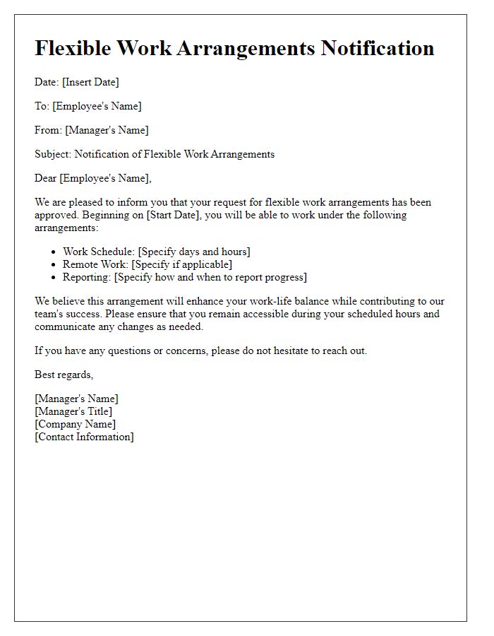 Letter template of Flexible Work Arrangements Notification