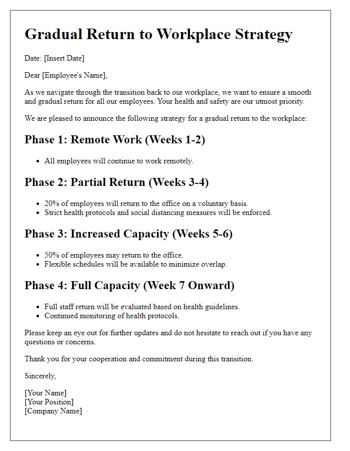 Letter template of Gradual Return to Workplace Strategy