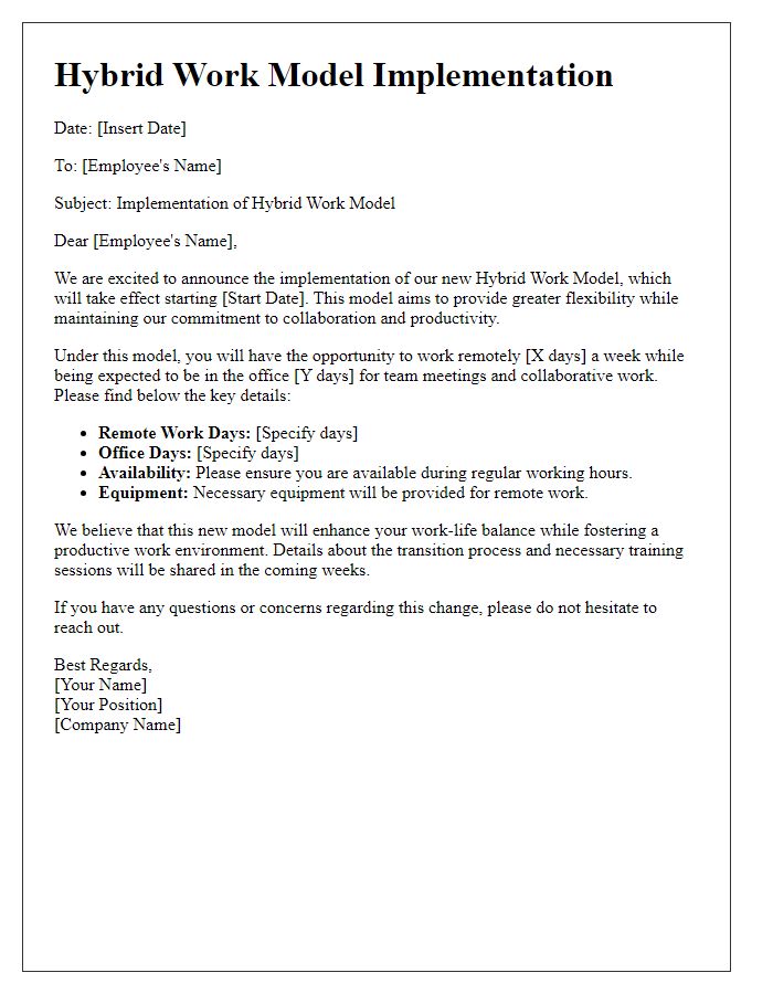 Letter template of Hybrid Work Model Implementation