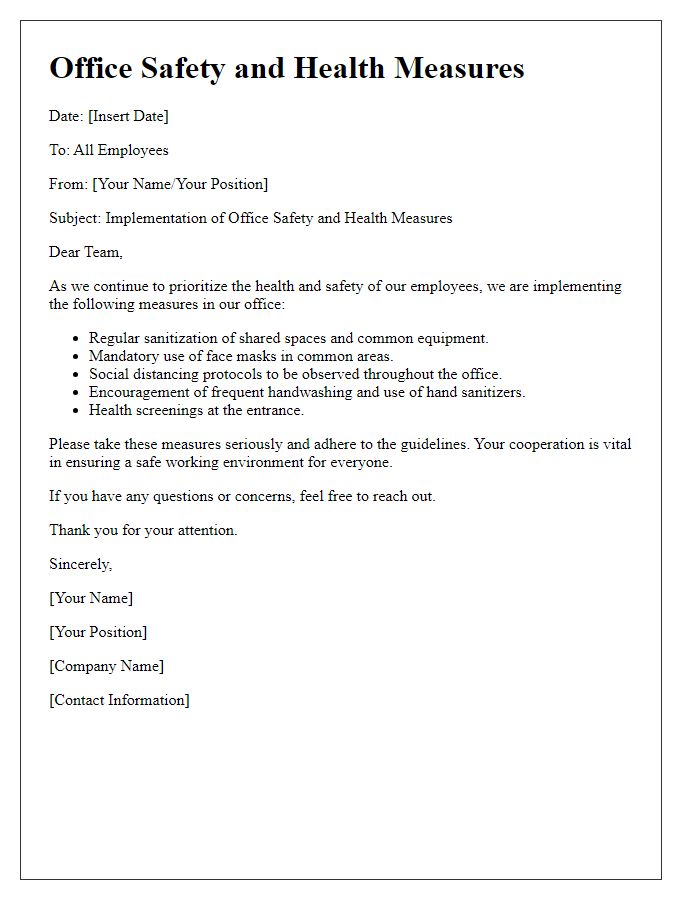 Letter template of Office Safety and Health Measures