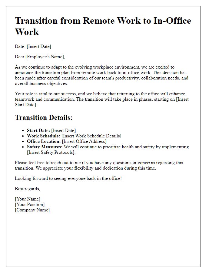 Letter template of Remote Work Transition to In-Office Work