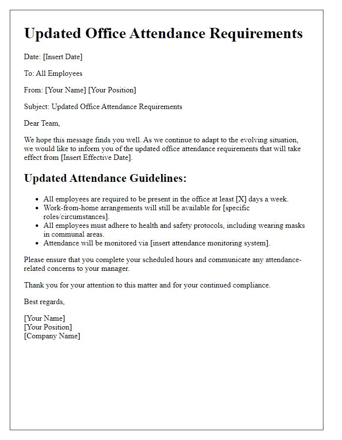 Letter template of Updated Office Attendance Requirements