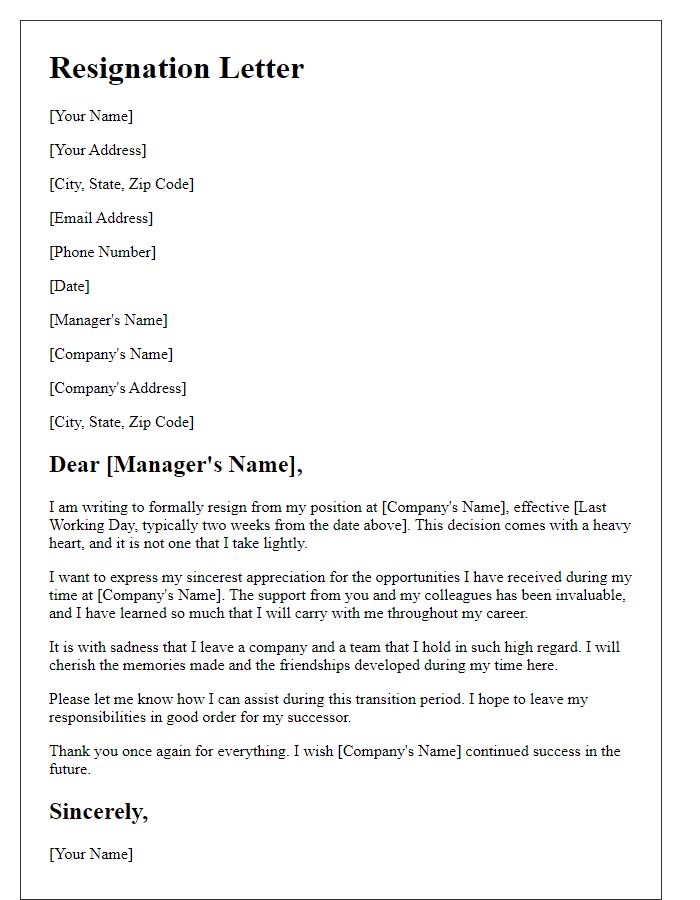 Letter template of resignation with appreciation and sadness