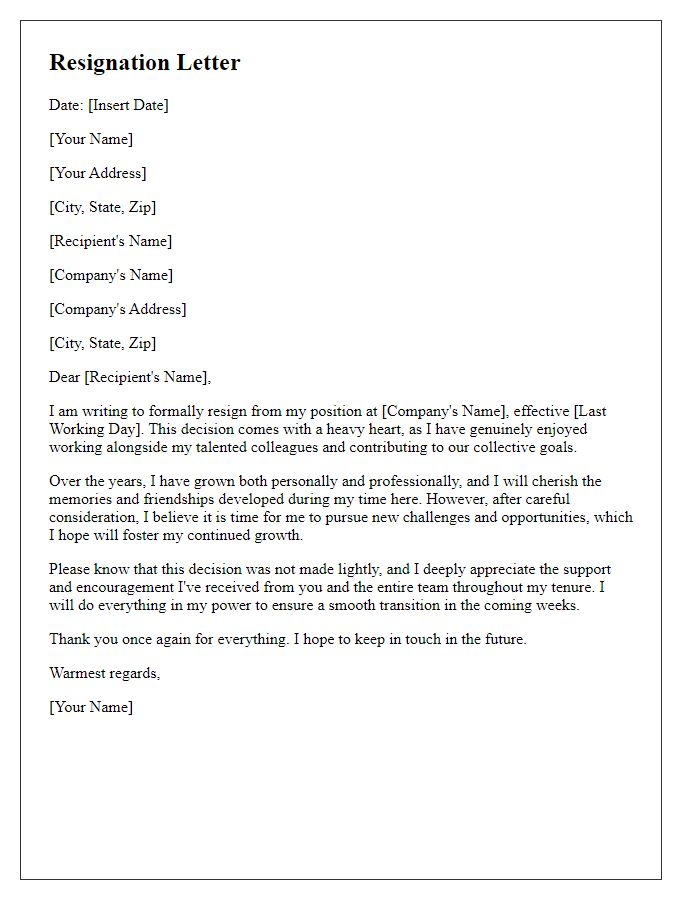 Letter template of resignation conveying mixed emotions