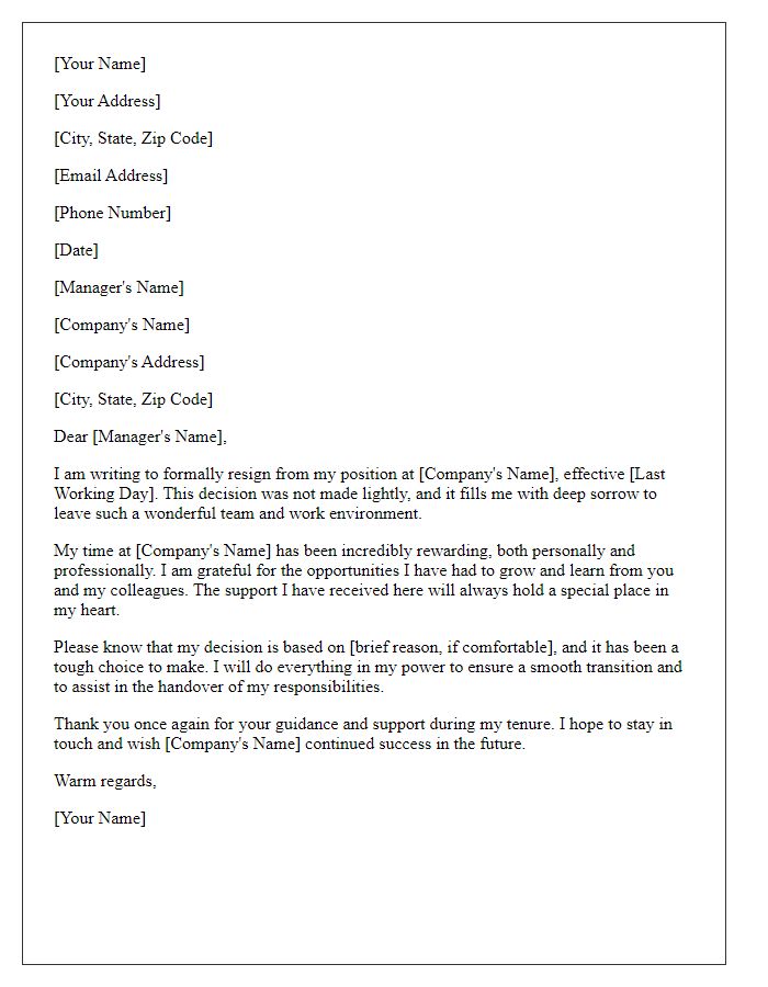 Letter template of resignation expressing sincere sorrow