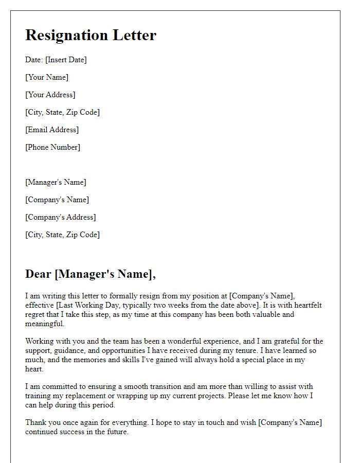 Letter template of resignation with heartfelt regret