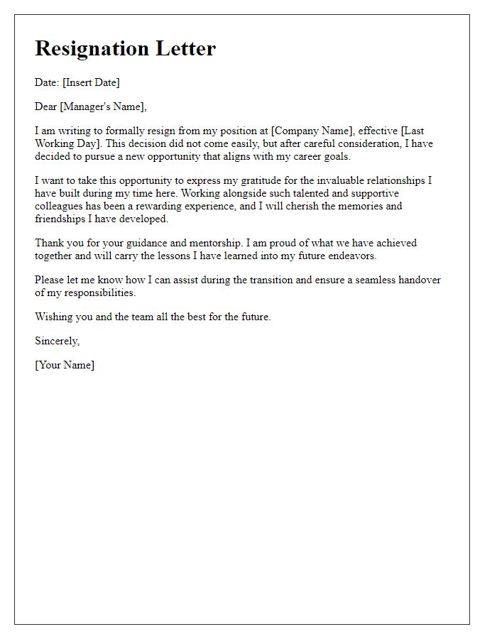 Letter template of resignation recognizing valuable relationships