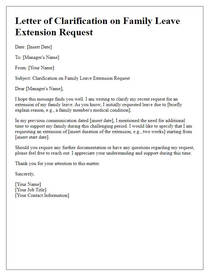 Letter template of clarification on family leave extension request