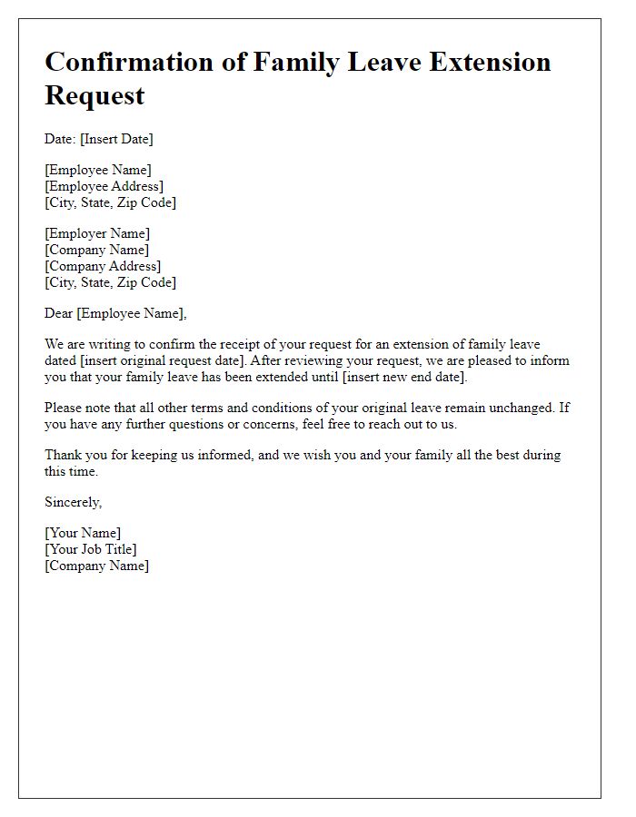 Letter template of confirmation of family leave extension request