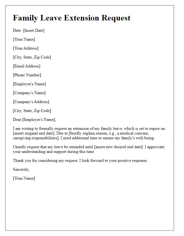 Letter template of family leave extension request for employer