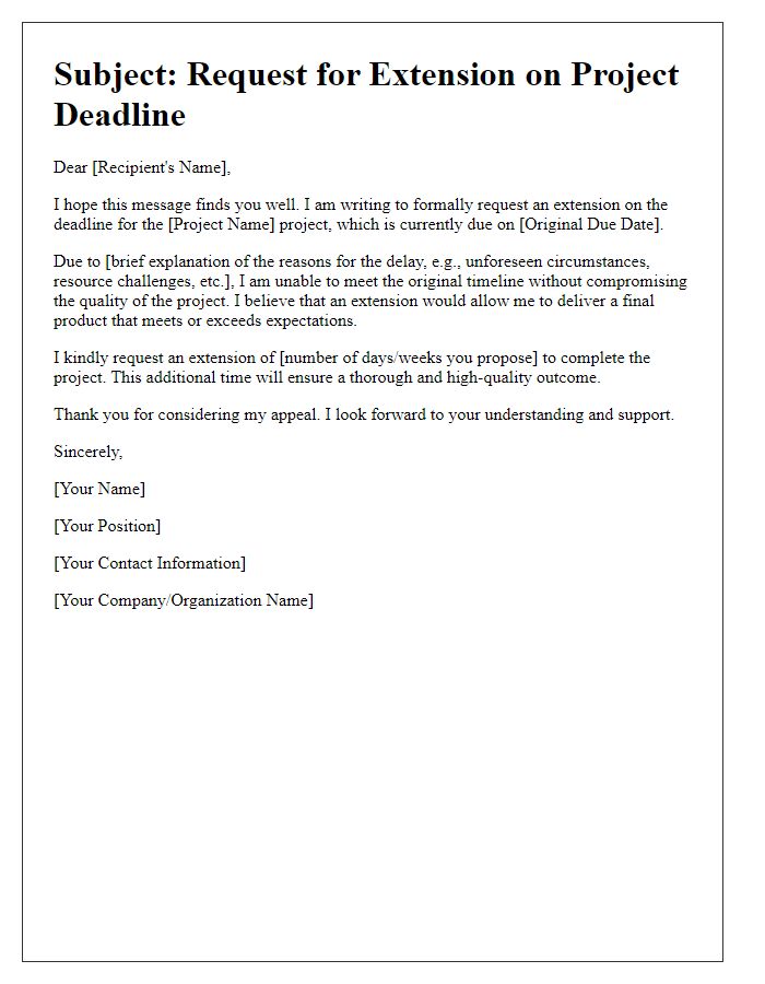 Letter template of Appeal for Extended Deadline on Overdue Project