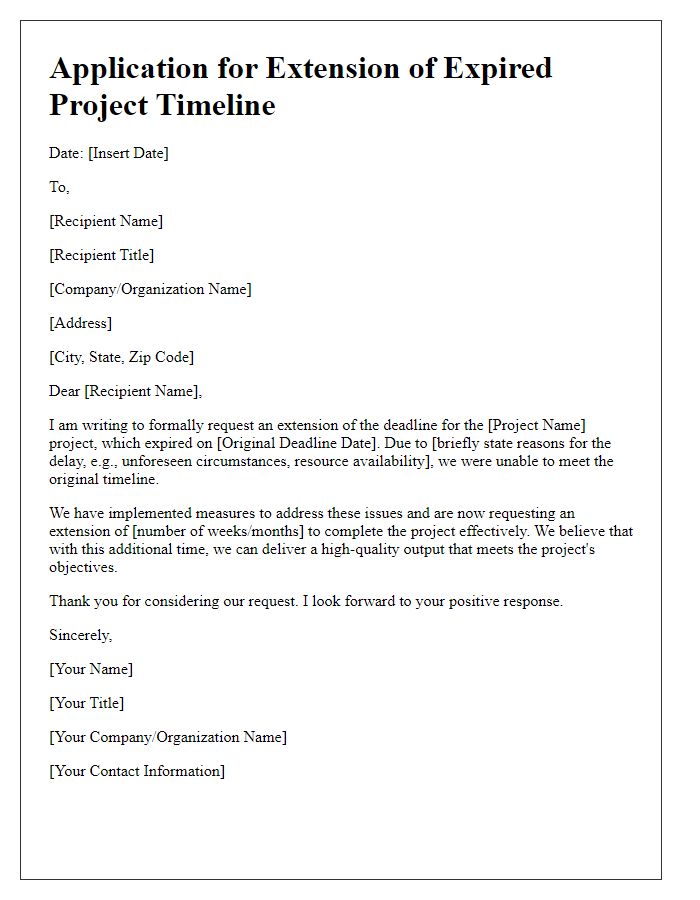 Letter template of Application for Extension of Expired Project Timeline