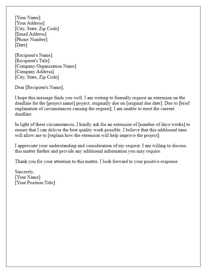 Letter template of Formal Request for Project Deadline Extension