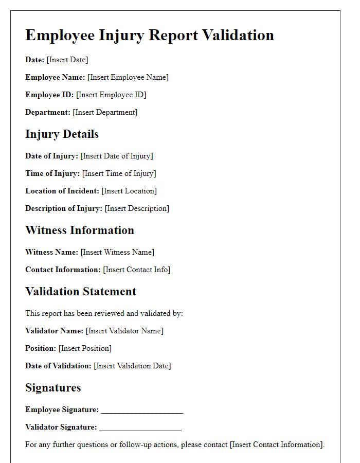 Letter template of employee injury report validation