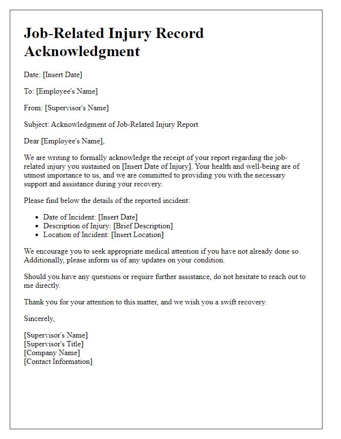 Letter template of job-related injury record acknowledgment