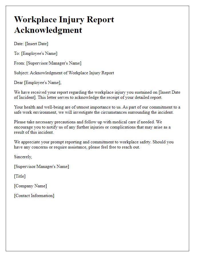 Letter template of workplace injury report acknowledgment