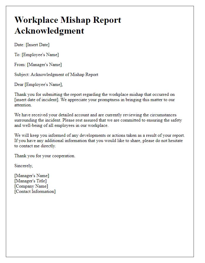 Letter template of workplace mishap report acknowledgment