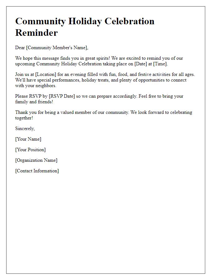Letter template of community holiday event reminder