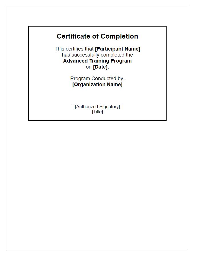 Letter template of Advanced Training Program Completion Certificate