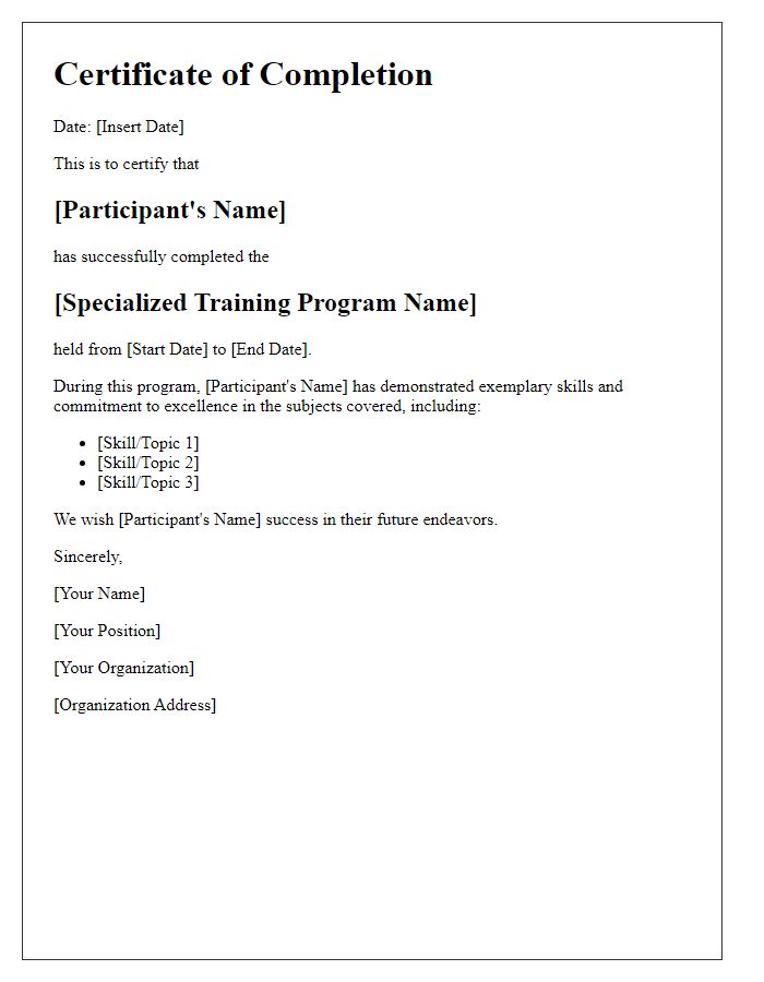 Letter template of Completion of Specialized Training Program