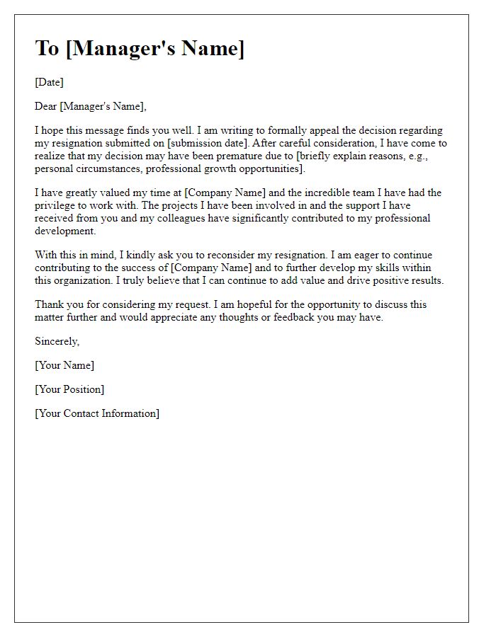 Letter template of appeal for resignation reconsideration