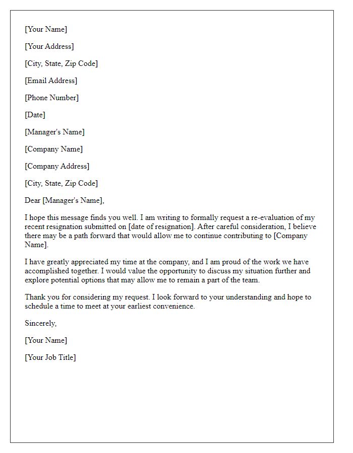 Letter template of request for resignation re-evaluation